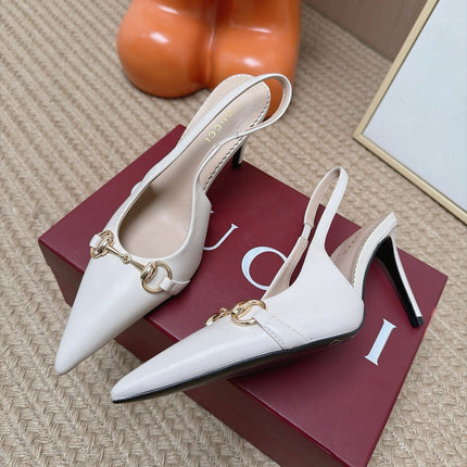 GUCCI 26S SLINGBACK HEELS 105 MM IN CREAM WHITE LAMBSKIN