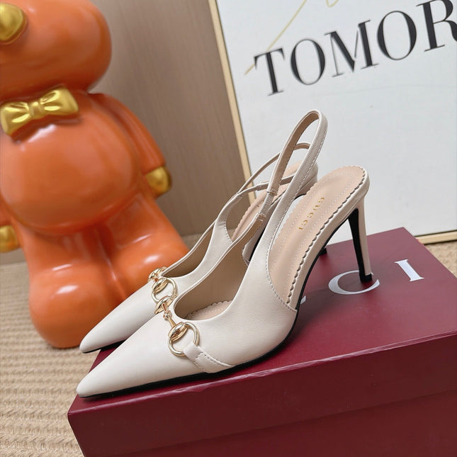GUCCI 26S SLINGBACK HEELS 105 MM IN CREAM WHITE LAMBSKIN