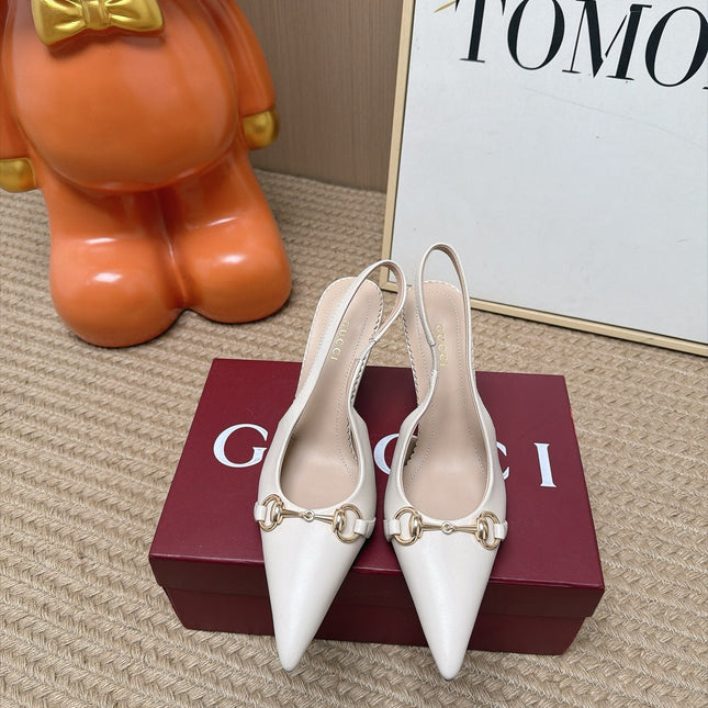 GUCCI 26S SLINGBACK HEELS 105 MM IN CREAM WHITE LAMBSKIN