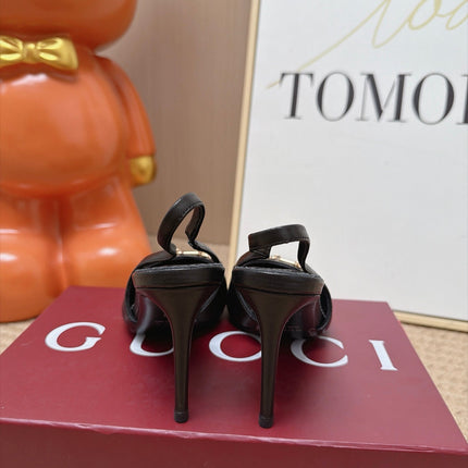 GUCCI 26S SLINGBACK HEELS 105 MM IN BLACK LAMBSKIN