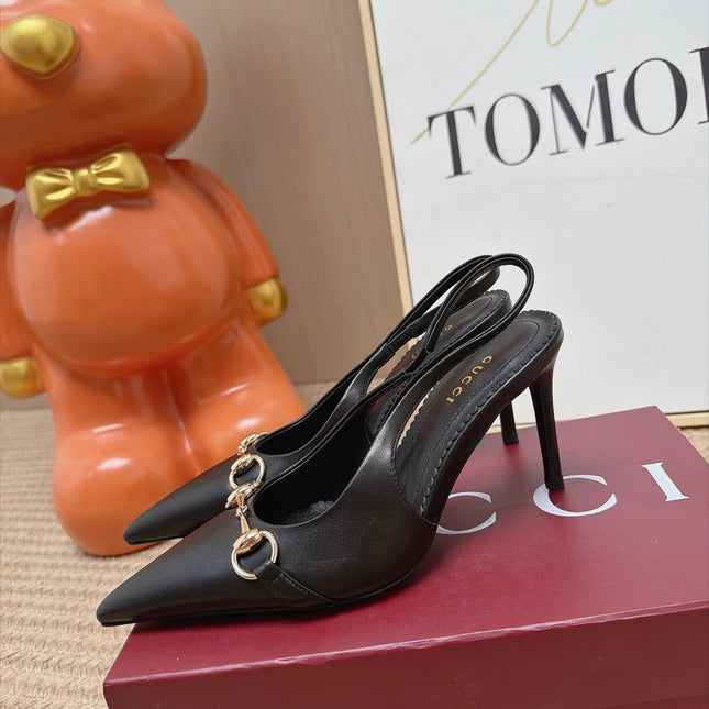 GUCCI 26S SLINGBACK HEELS 105 MM IN BLACK LAMBSKIN