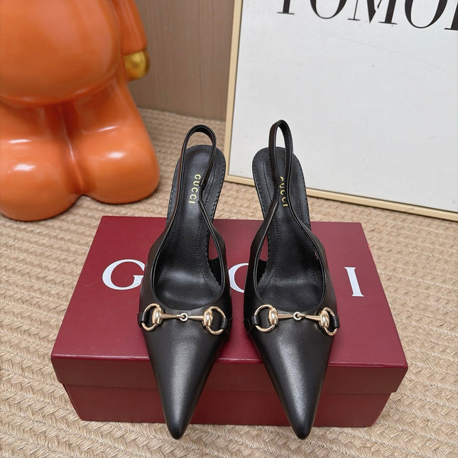 GUCCI 26S SLINGBACK HEELS 105 MM IN BLACK LAMBSKIN