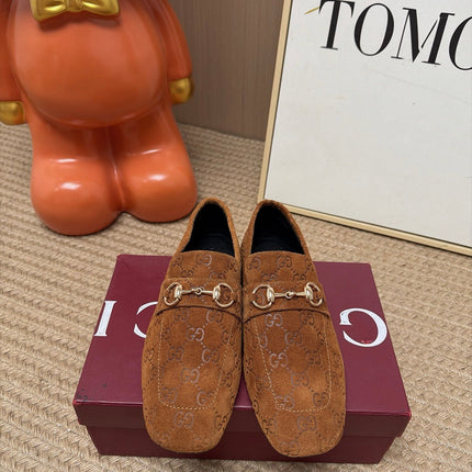 GUCCI 26S LOAFERS IN BROWN GG EMBOSSED SUEDE