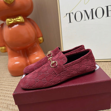 GUCCI 26S LOAFERS IN DARK RED GG EMBOSSED SUEDE