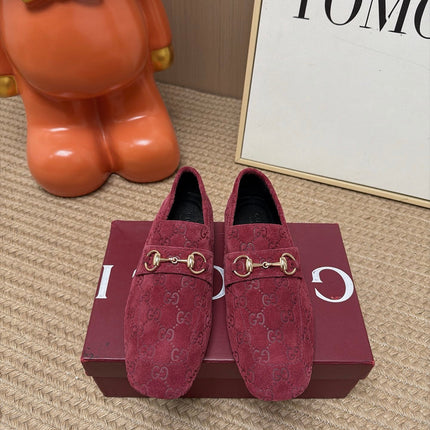 GUCCI 26S LOAFERS IN DARK RED GG EMBOSSED SUEDE
