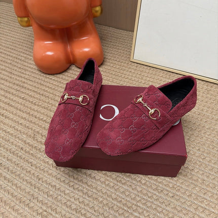 GUCCI 26S LOAFERS IN DARK RED GG EMBOSSED SUEDE