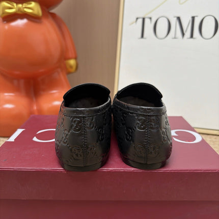 GUCCI 26S LOAFERS IN BLACK GG EMBOSSED LAMBSKIN