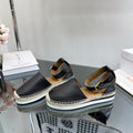 SEE BY ESPADRILLES SANDAL IN BLACK CALFSKIN AND WOVEN RAFFIA