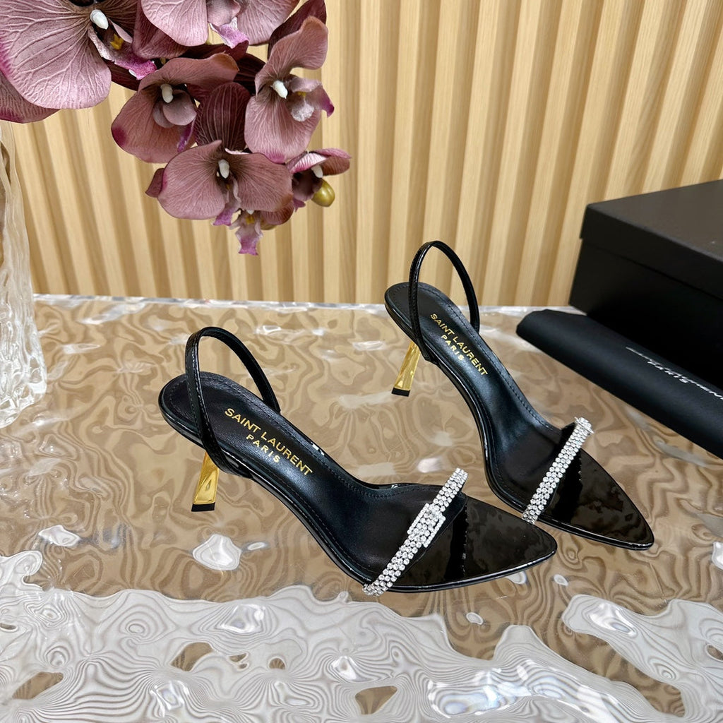 RENDEZ-VOUS SANDALS 70 IN SATIN CREPE PATENT BLACK LEATHER