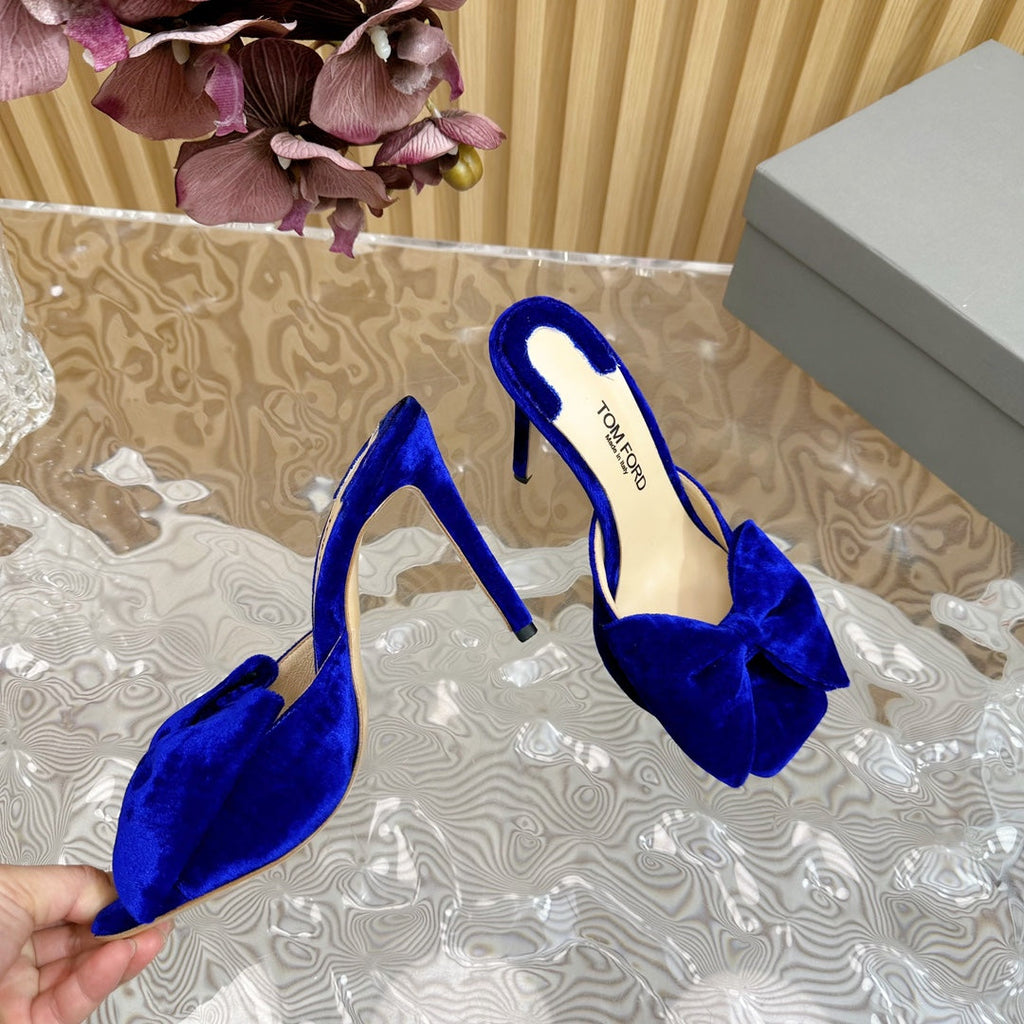 HIGH HEEL 10 MULE IN COBALT BLUE VELVET WITH BOW