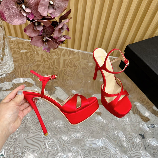 DEBBIE PLATFORM SANDALS IN RED SILK