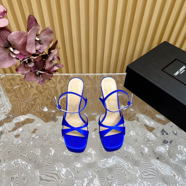 DEBBIE PLATFORM SANDALS IN ADMIRAL BLUE SILK