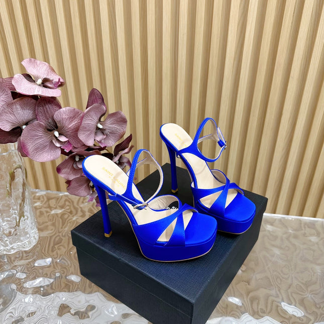 DEBBIE PLATFORM SANDALS IN ADMIRAL BLUE SILK