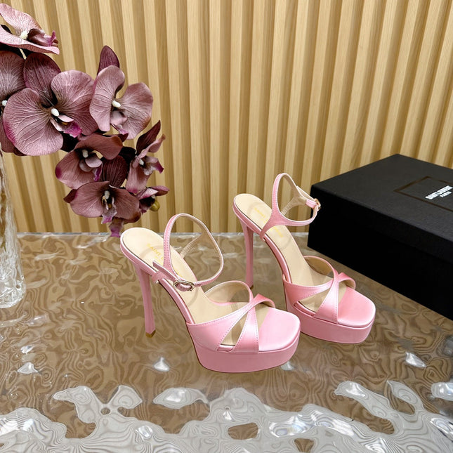 DEBBIE PLATFORM SANDALS IN PALE PINK SILK