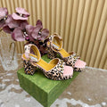 HORSEBIT HIGH-HEEL SANDAL WITH LEOPARD PRINT IN LIGHT PINK VELVET AND CALFSKIN LINING
