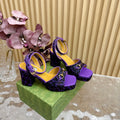 HORSEBIT HIGH-HEEL SANDAL WITH LEOPARD PRINT IN PURPLE VELVET AND CALFSKIN LINING