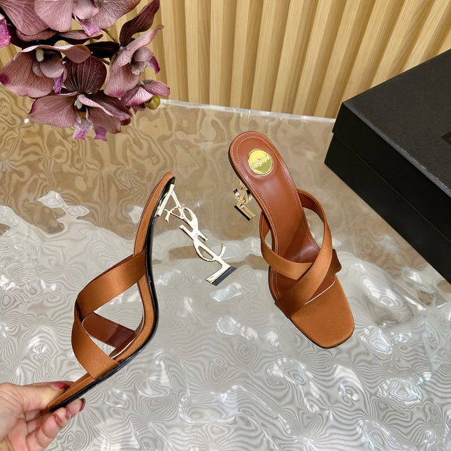 OPYUM 10 CM HIGH MULES IN BROWNIE SILK