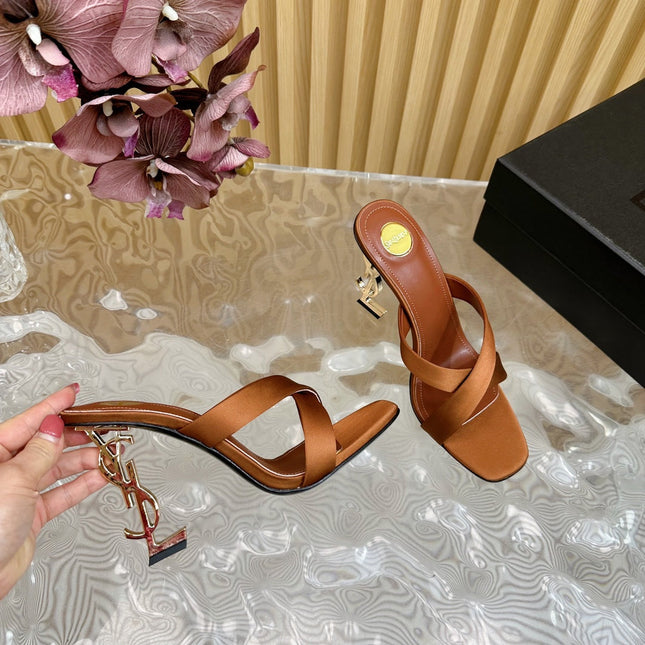OPYUM 10 CM HIGH MULES IN BROWNIE SILK