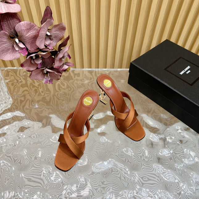 OPYUM 10 CM HIGH MULES IN BROWNIE SILK