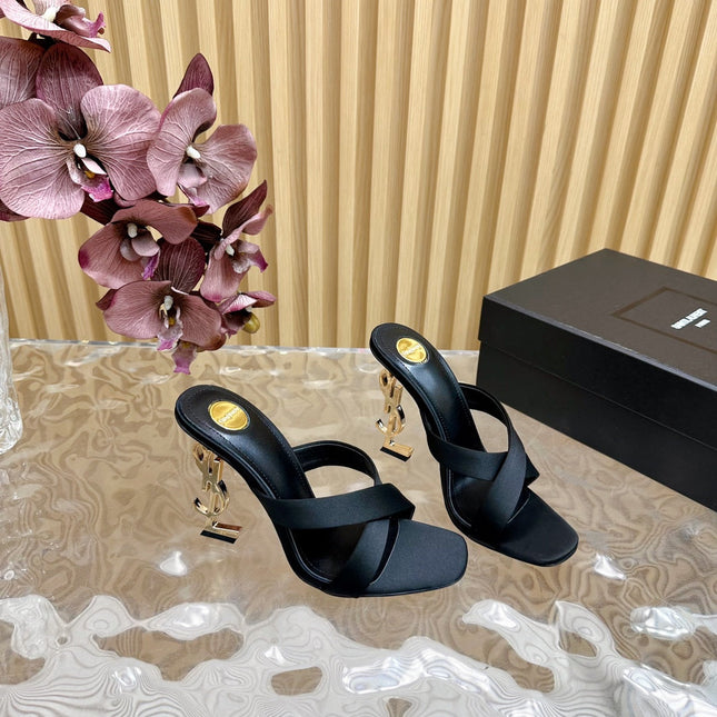 OPYUM 10 CM HIGH MULES IN BLACK SILK