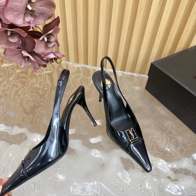 BABYLONE SLINGBACK PUMPS IN BLACK GLOSSY CALFSKIN