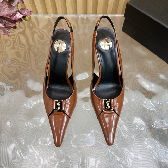BABYLONE SLINGBACK PUMPS IN BRONZE ORANGE GLOSSY CALFSKIN