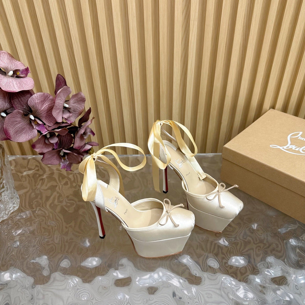 CASSIA LACE UP PLATFORM 155MM IN OFF WHITE SATIN