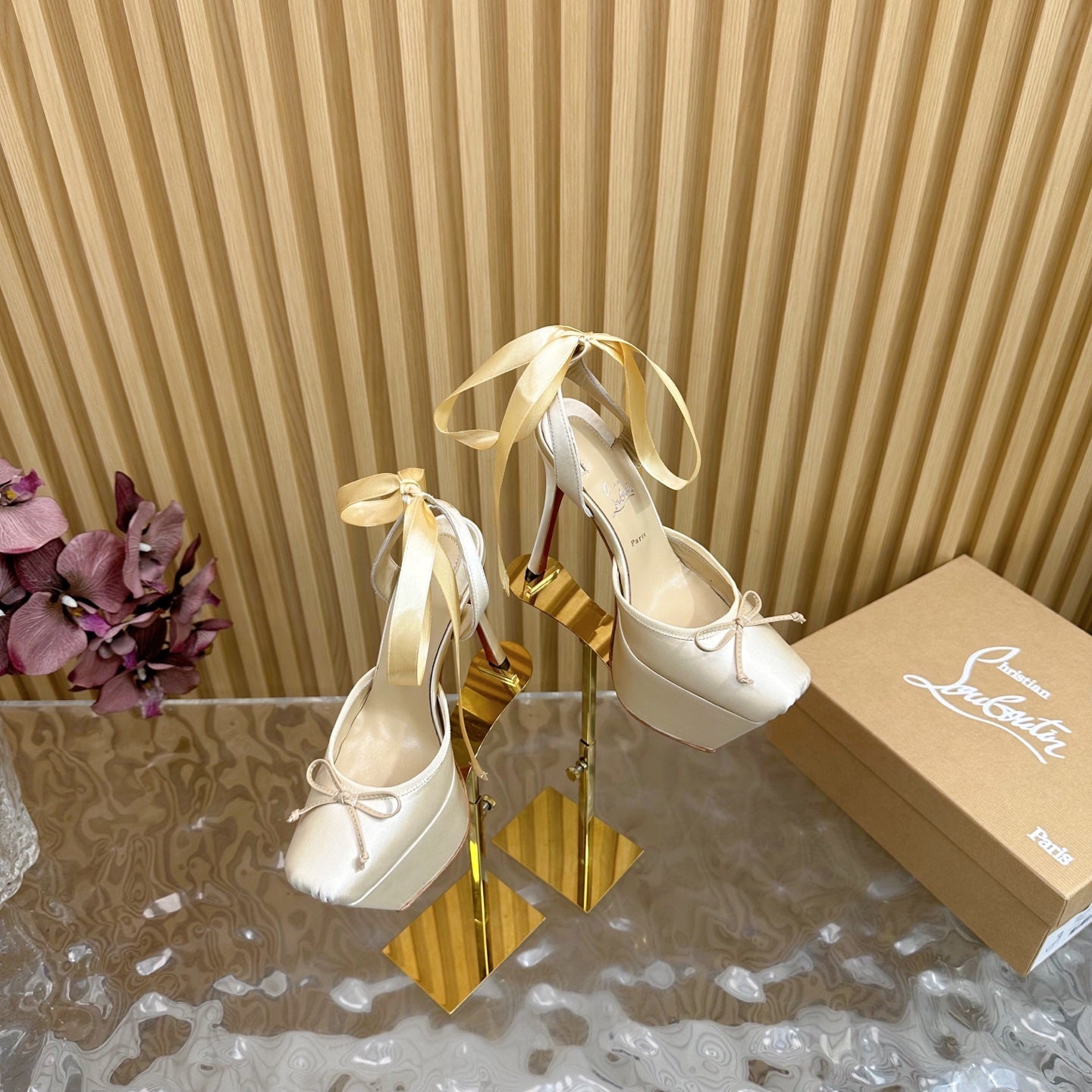 CASSIA LACE UP PLATFORM 155MM IN OFF WHITE SATIN