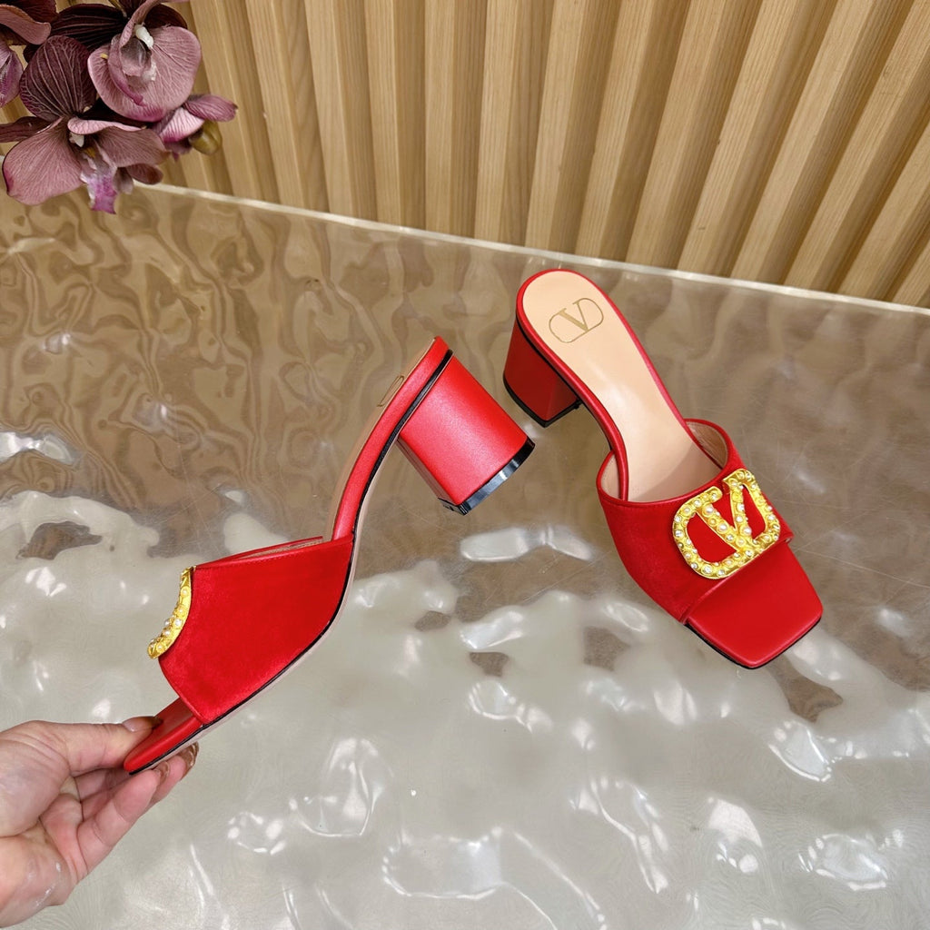 VALENTINO 25S HIGH-HEEL MULES 60 MM IN RED VELVET AND CALFSKIN WITH GOLD HARDWARE