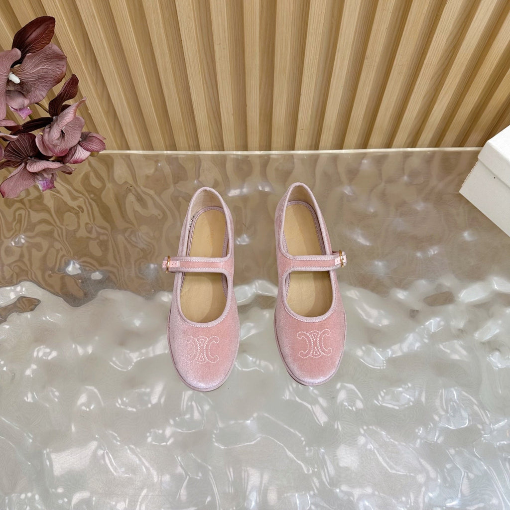 CELINE 26S MARY JANE FLATS IN PINK VELVET