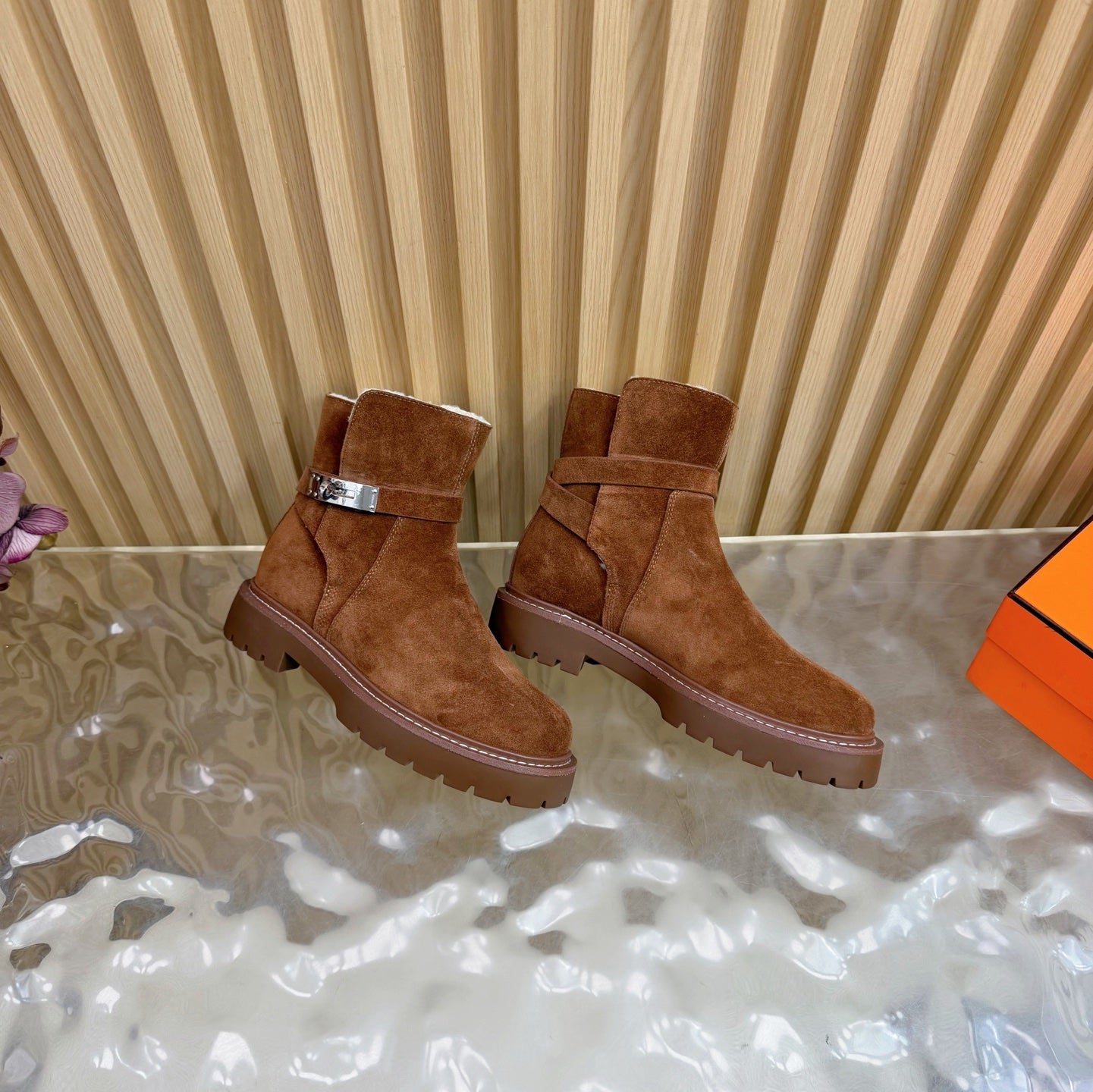 HM KELLY BOOT IN BRONZE BROWN SUEDE SILVER HARDWARE