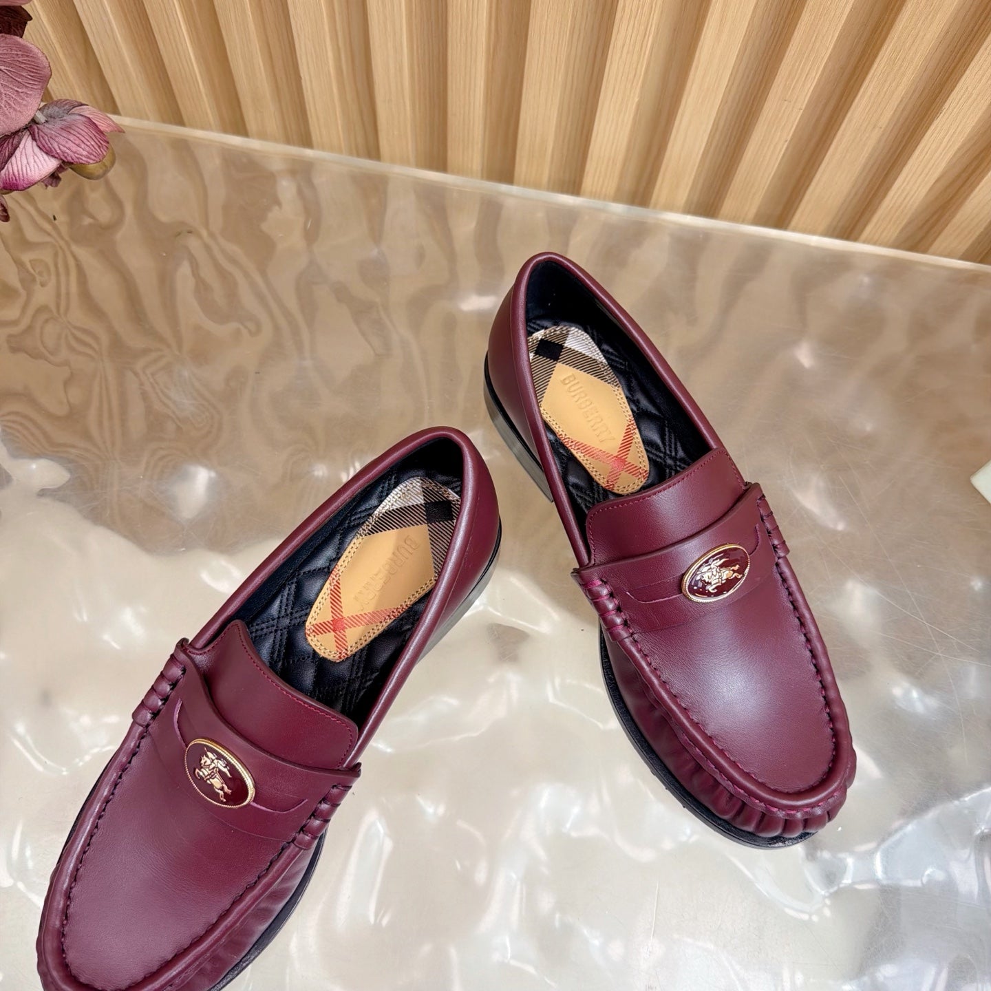 BURBERRY 26S LOAFERS IN DARK RED CALFSKIN