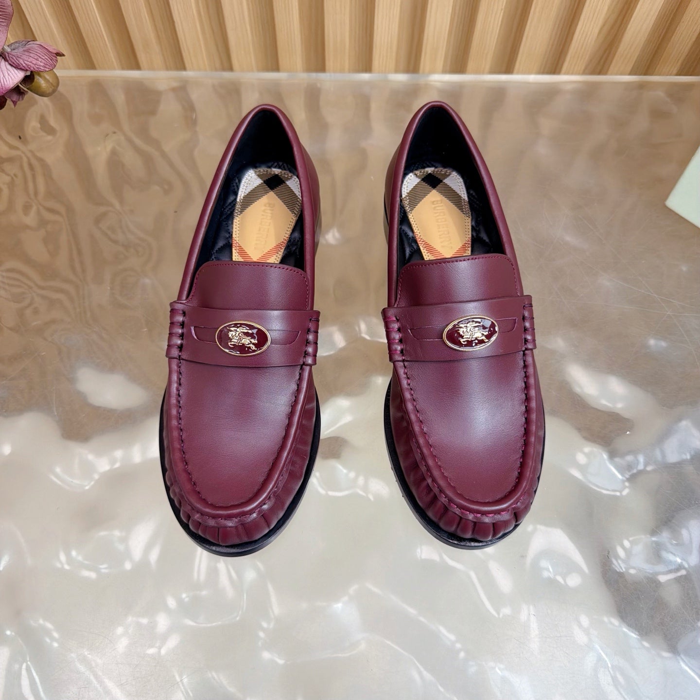 BURBERRY 26S LOAFERS IN DARK RED CALFSKIN