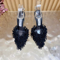 JIMMY CHOO 26S HIGH HEELS 100 MM IN BLACK FABRIC AND LAMBSKIN CRYSTAL STRAPS