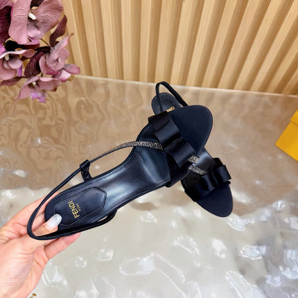 FENDI 26S HIGH-HEELED SANDALS 90 MM IN BLACK SATIN