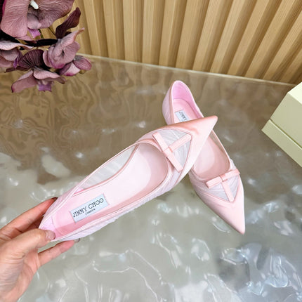 JIMMY CHOO 26S FLATS IN LIGHT PINK MESH AND SATIN