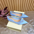 JIMMY CHOO 26S FLATS IN SKY BLUE LACE AND SATIN