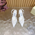 JIMMY CHOO 26S SLINGBACK HEELS 65 MM IN WHITE MESH AND SATIN