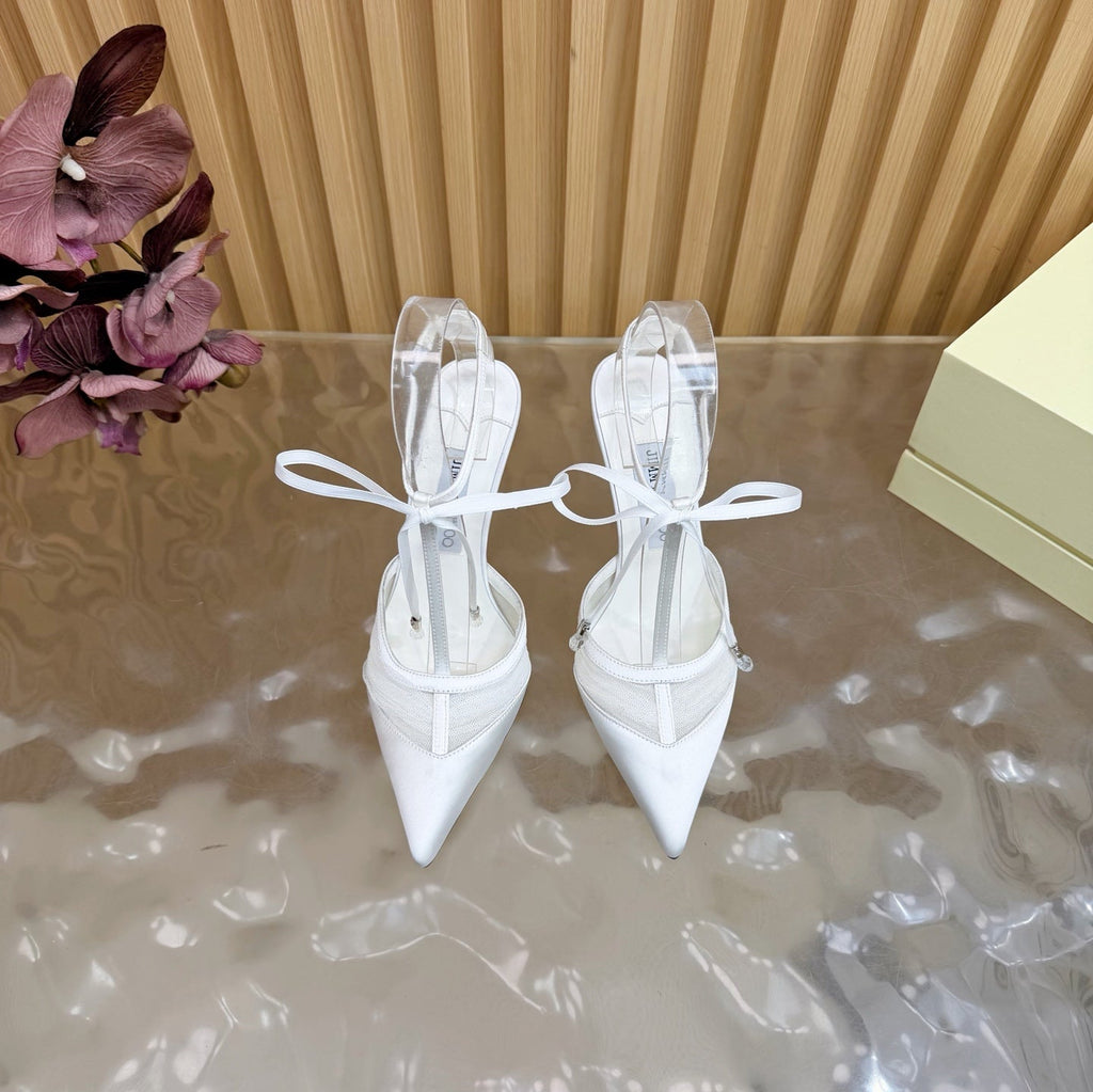 JIMMY CHOO 26S HIGH HEELS 105 MM IN WHITE MESH AND SATIN