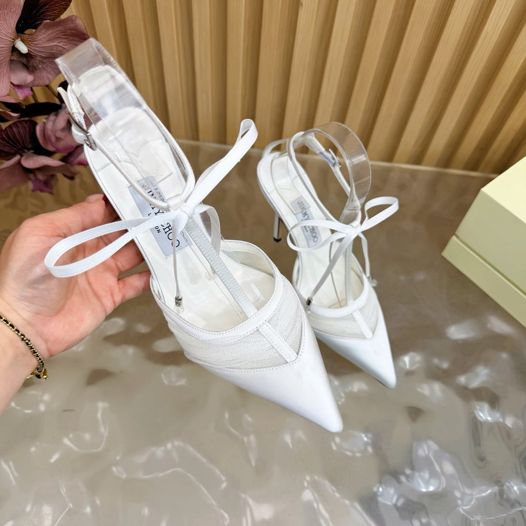 JIMMY CHOO 26S HIGH HEELS 105 MM IN WHITE MESH AND SATIN