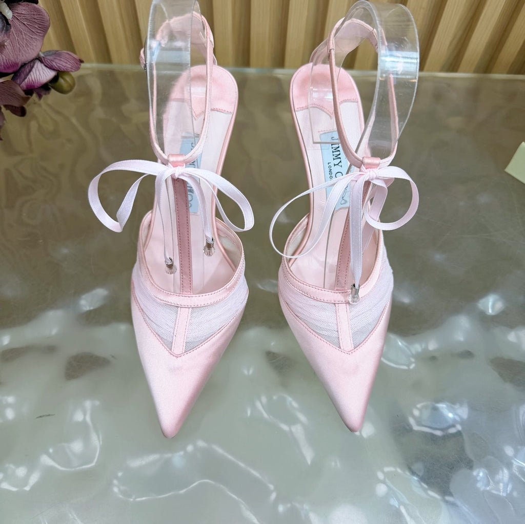 JIMMY CHOO 26S HIGH HEELS 105 MM IN LIGHT PINK MESH AND SATIN
