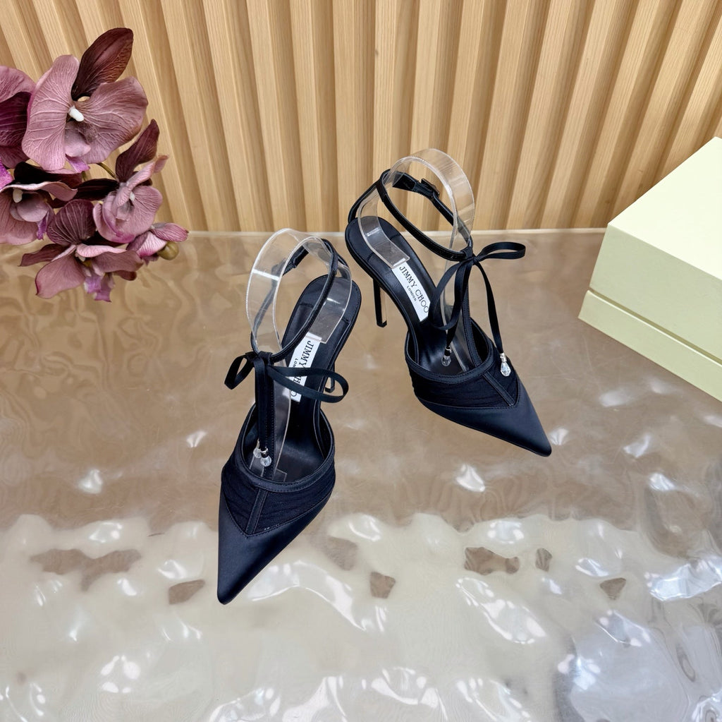 JIMMY CHOO 26S HIGH HEELS 105 MM IN BLACK MESH AND SATIN