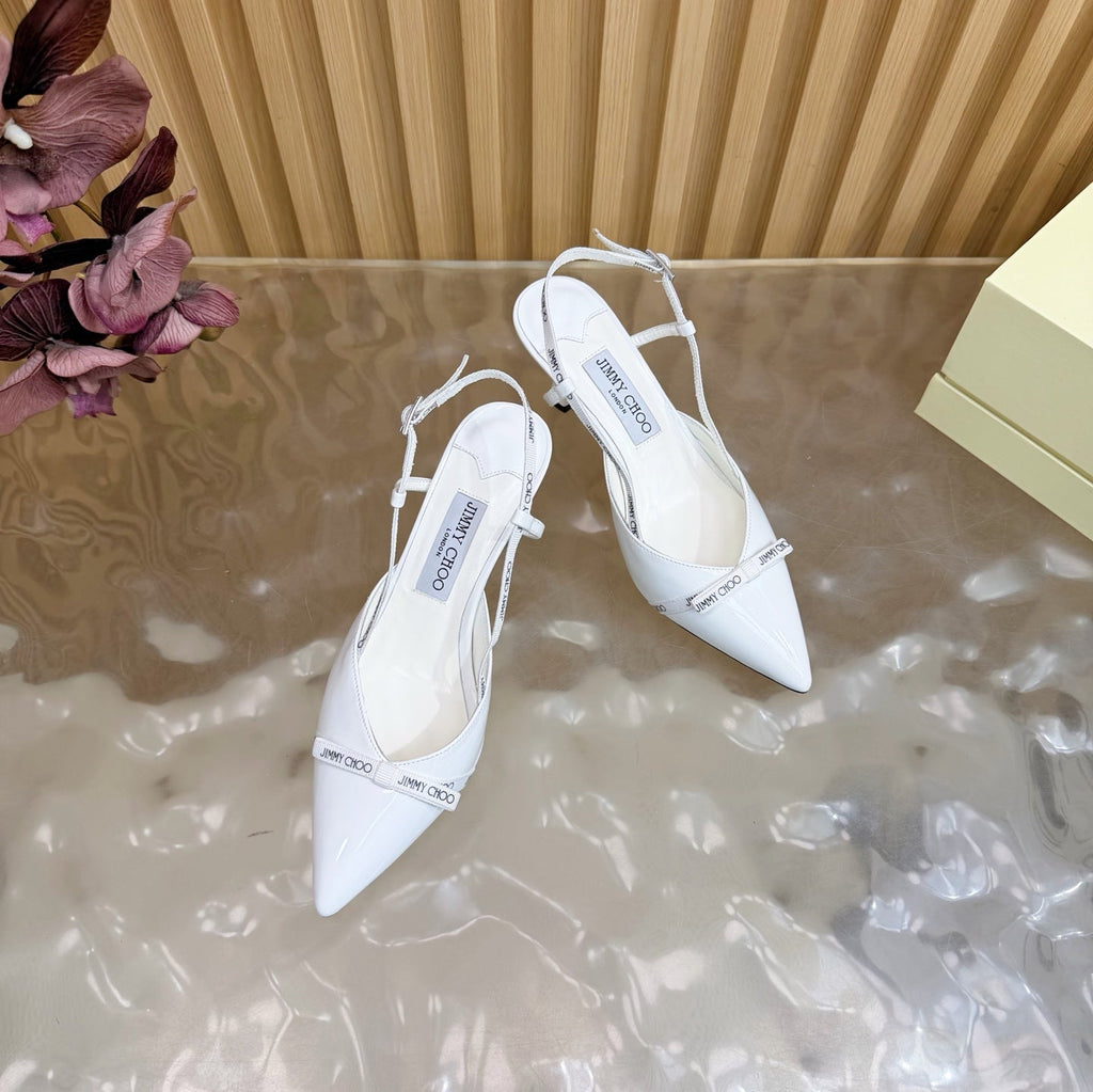 JIMMY CHOO 26S SLINGBACK HEELS 65 MM IN WHITE PATENT CALFSKIN