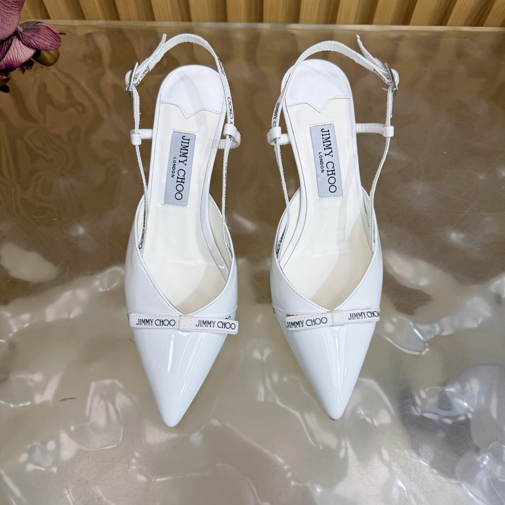 JIMMY CHOO 26S SLINGBACK HEELS 65 MM IN WHITE PATENT CALFSKIN