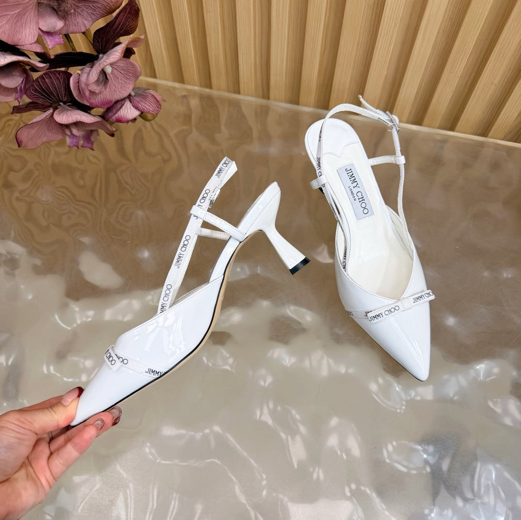 JIMMY CHOO 26S SLINGBACK HEELS 65 MM IN WHITE PATENT CALFSKIN