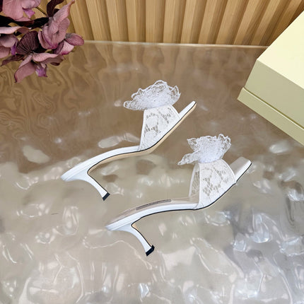 JIMMY CHOO 26S HIGH-HEELED SANDALS 65 MM IN WHITE LACE FLOWER