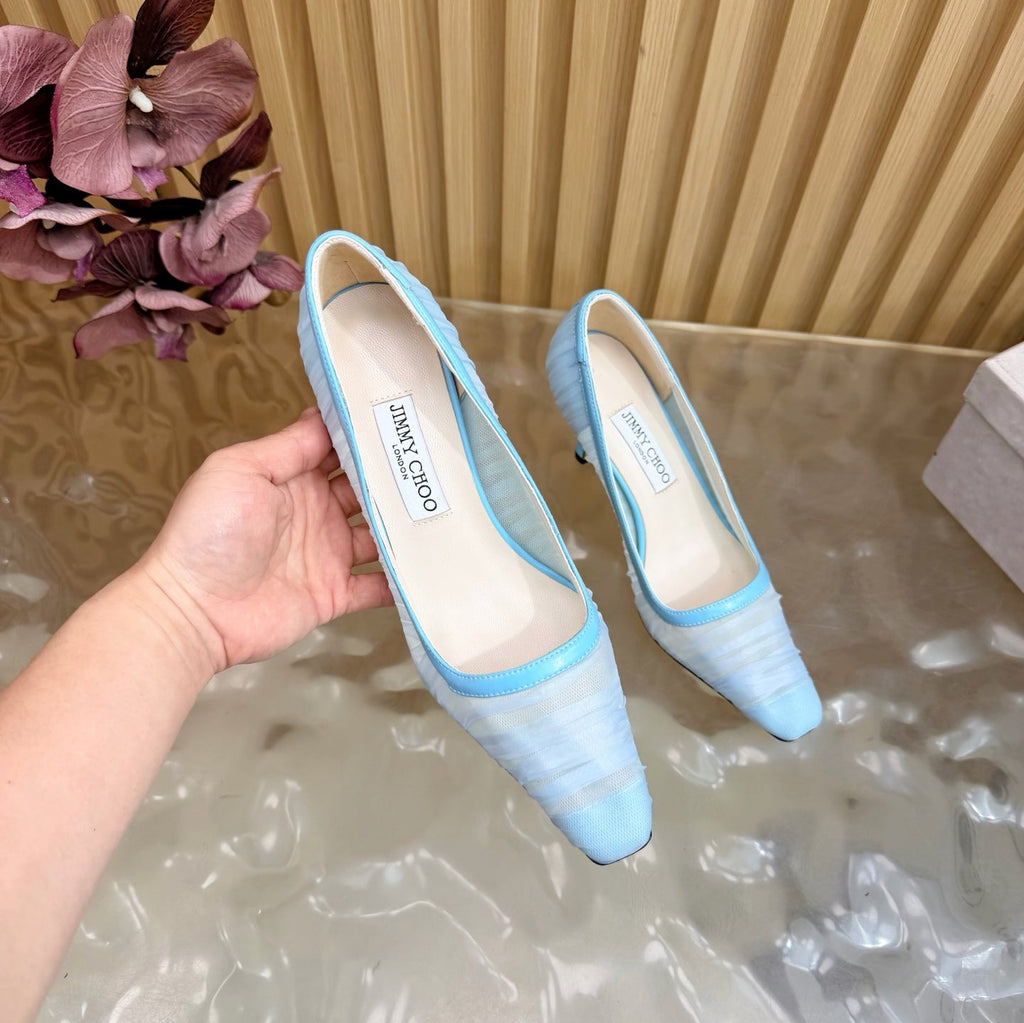 JIMMY CHOO 26S HIGH HEELS 85 MM IN LIGHT BLUE MESH