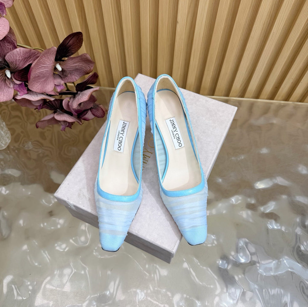 JIMMY CHOO 26S HIGH HEELS 85 MM IN LIGHT BLUE MESH