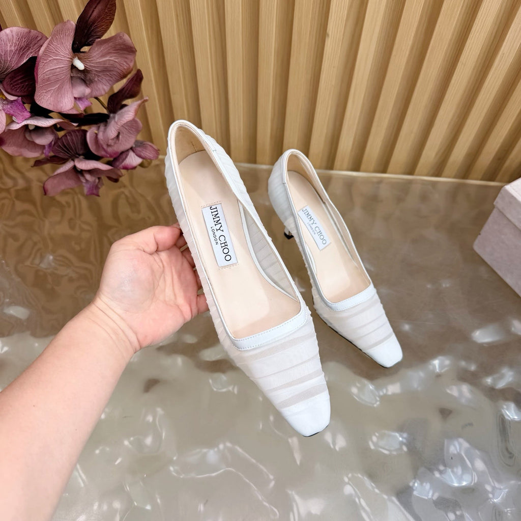 JIMMY CHOO 26S HIGH HEELS 85 MM IN WHITE MESH