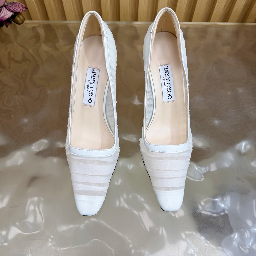 JIMMY CHOO 26S HIGH HEELS 85 MM IN WHITE MESH